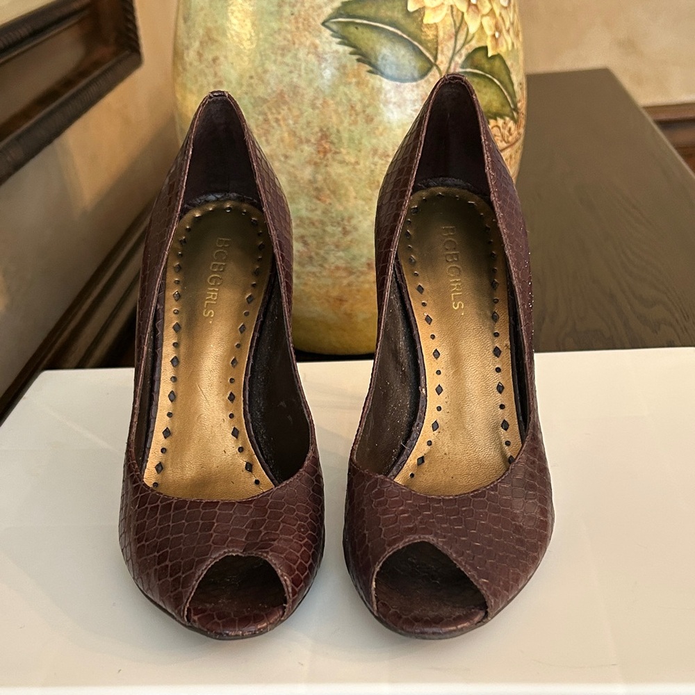 BCBGirls Brown Peep Toe Heels